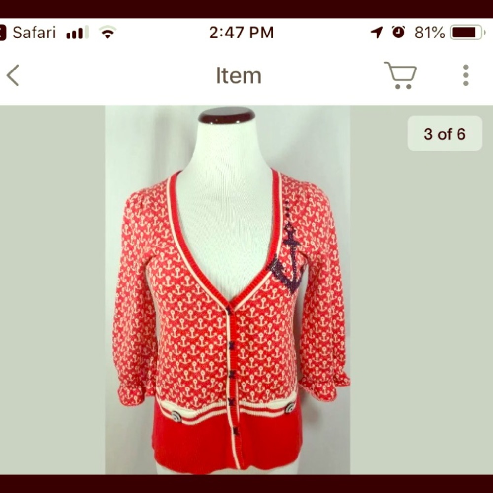 Moth Anthropologie Red Anchor Print  Sweater